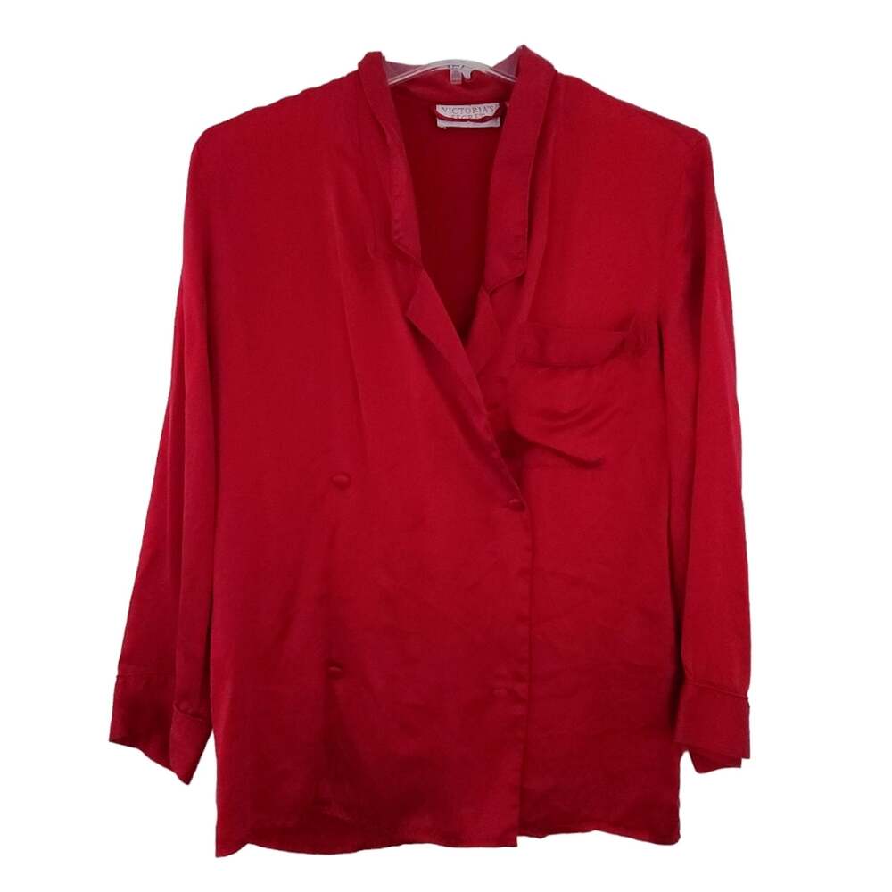 Vintage Victoria's Secret Gold Label 100% Silk Pajama Top SZ P Red Double Breast